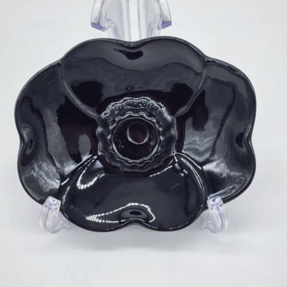 Vintage Frankoma Pottery 300 Dogwood Taper Candle Holder Black - Picture 2 of 4